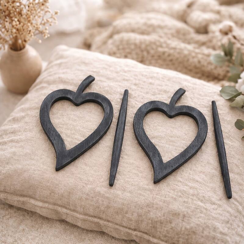 Set of 2 Wooden Heart Tieback Fjord Big Size - 8"L x 5.7"W x 0.8"D - Washed Grey