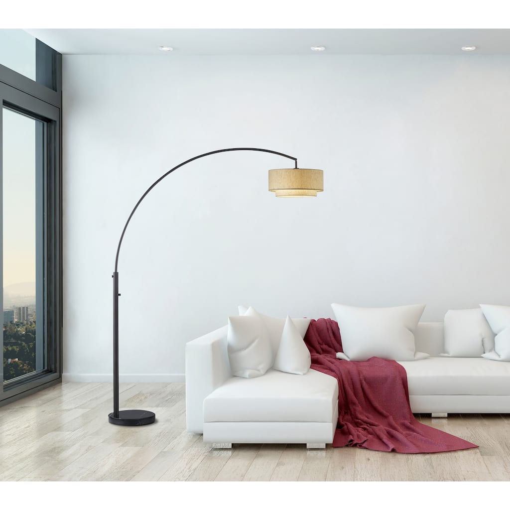 Double Shade 82" Led Arched Floor Lamp With Marble Base & Dimmer - 82