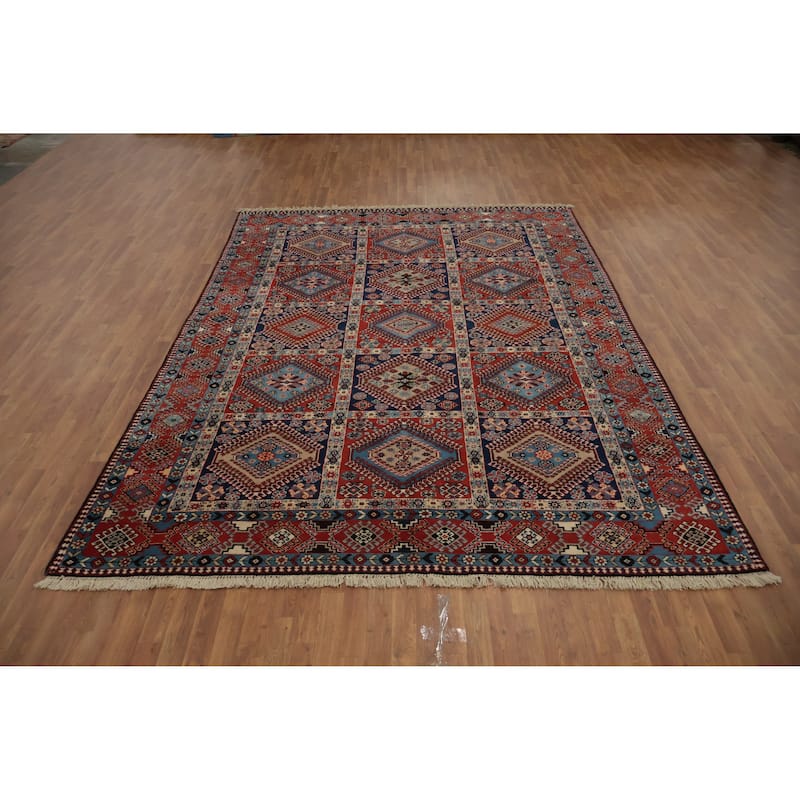 Hand Knotted Oriental 100% Wool Carpet Traditional Geometric Oranges & Rust Yalameh Area Rug - 11' 9'' X 8' 5''