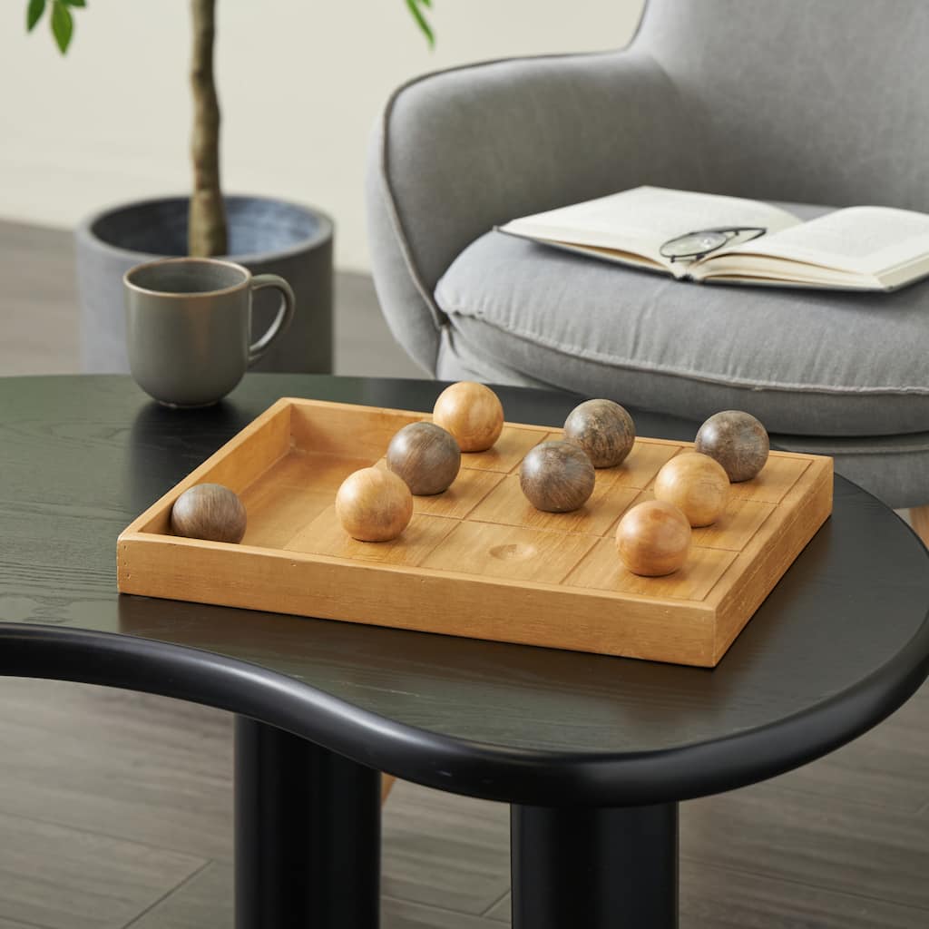 Brown Wood Home Decor Game Set with 9 Balls - 16"W x 12"L x 2"H