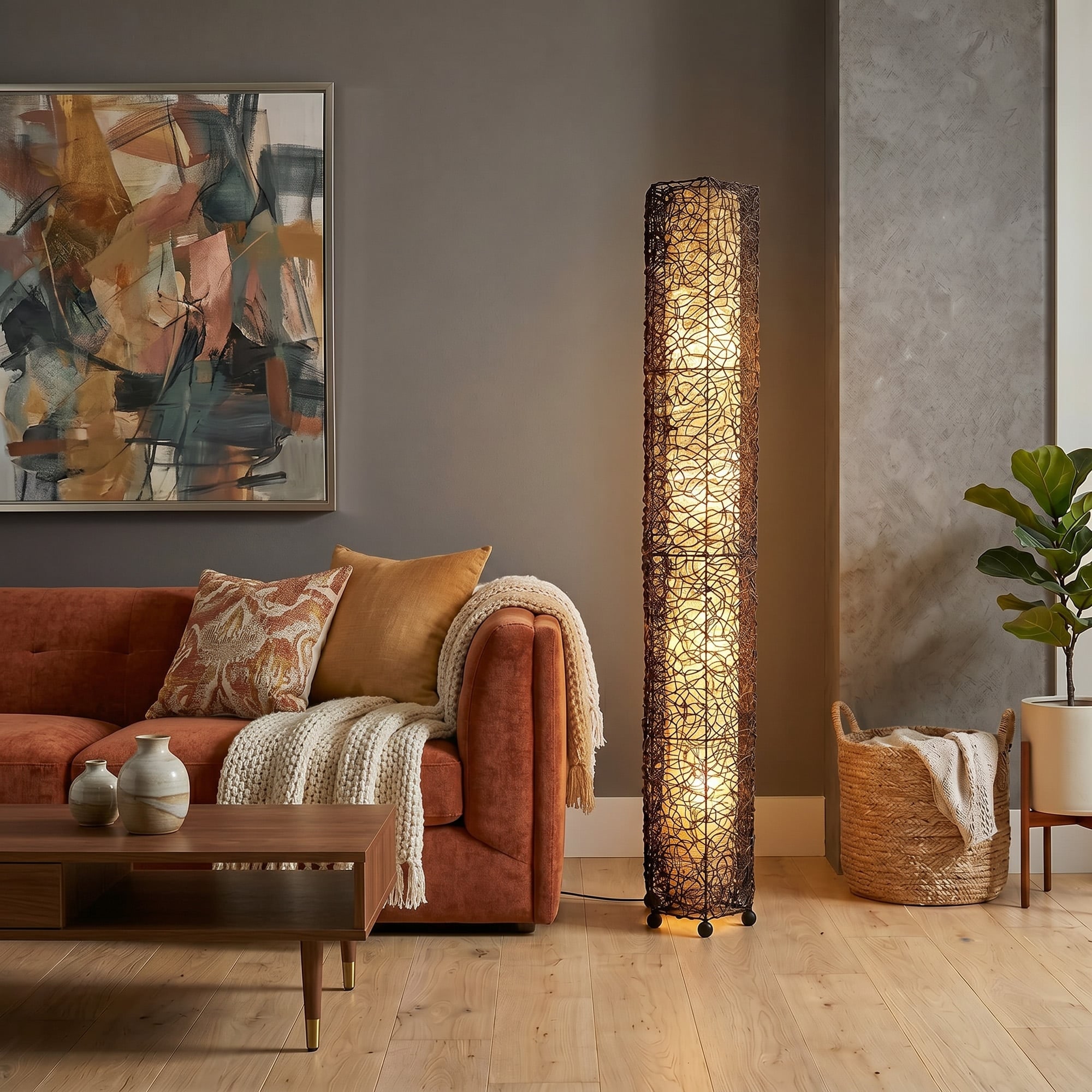 Eangee Handmade Nito Giant Floor Lamp, Handmade Paper Shade, 11 x