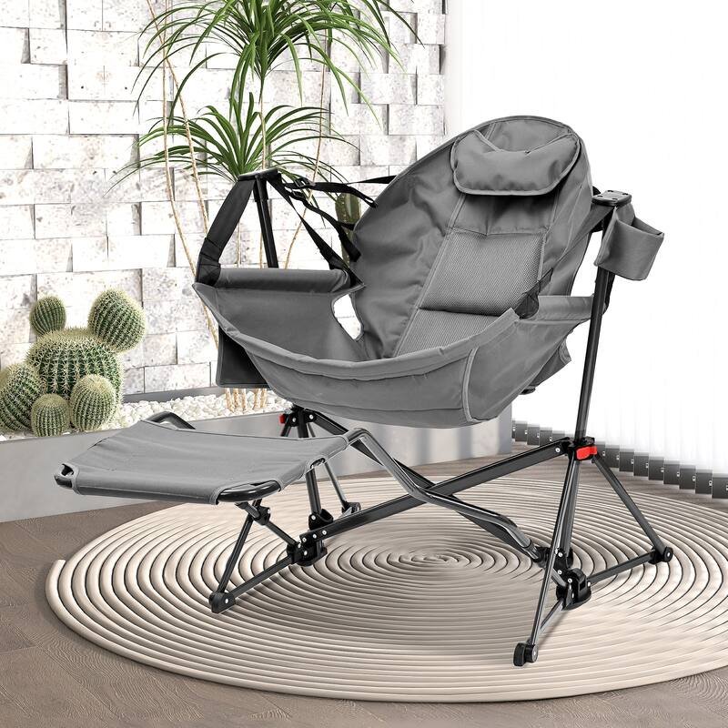 Hammock Camping Chair with Footrest, Outside Foldable Portable Rocking Chairs
