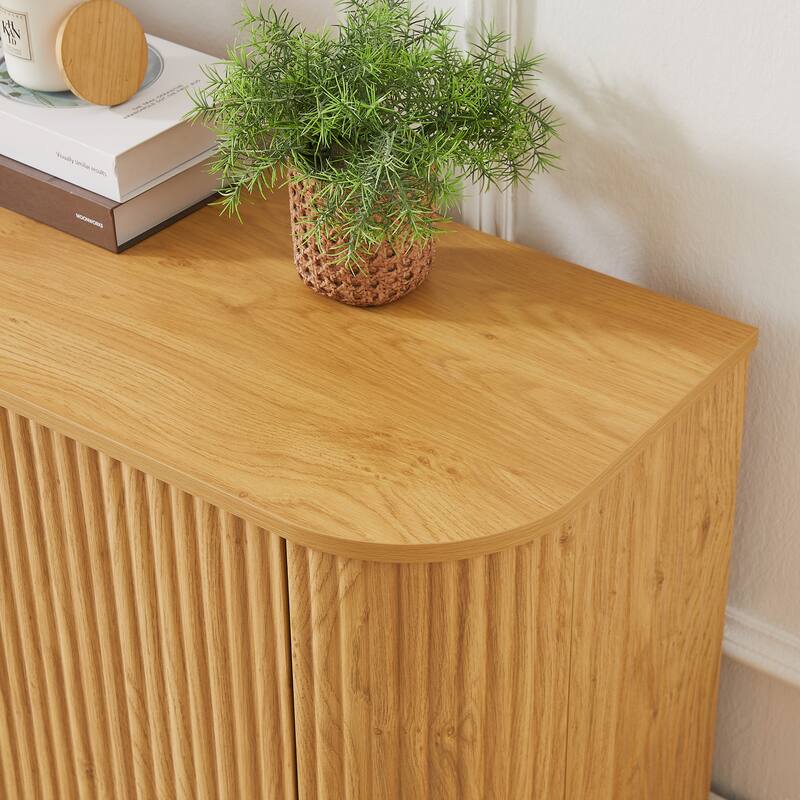 Mid-Century Modern Sideboard Storage Cabinet TV Stand with Drawer & Shelves, 64-Inch Wooden Wavy TV Cabinet with Open Storage