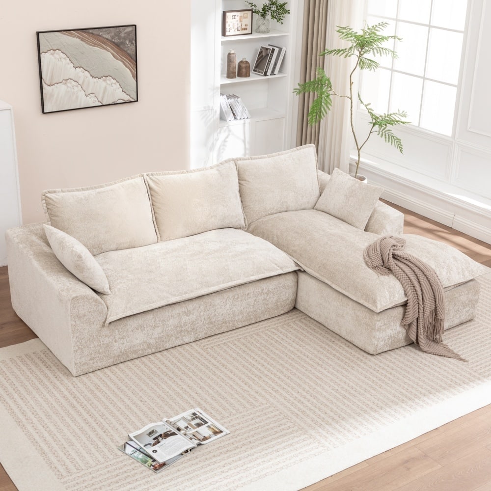 103.15" Modern Chenille Boneless Sectional Sofa with Chaise