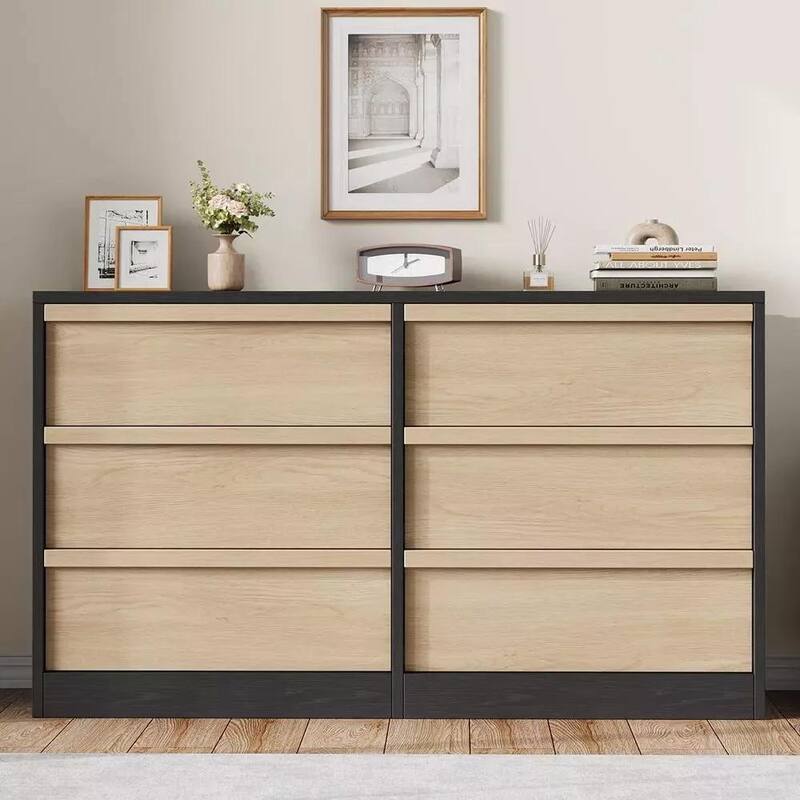 6/7/8 Drawer Dresser for Bedroom, Modern Wooden Chest of Drawers Dresser Organizer - 6-drawer - Black
