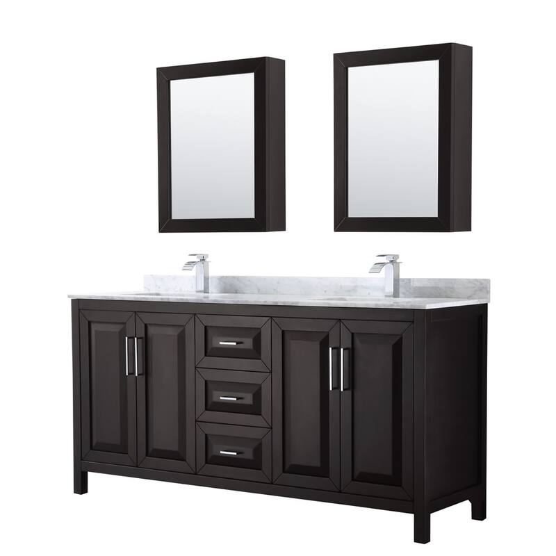 Wyndham Collection Daria 72" Free Standing Double Vanity Set with MDF - Dark Espresso / White Carrara Marble Top / - Espresso Finish