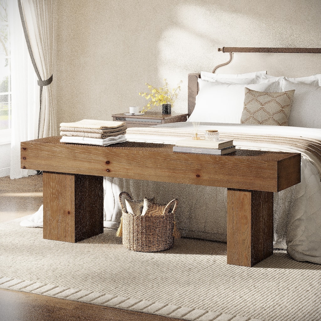 63" Solid Wood Entryway Bench, Extra Long Bed End Bench Dining Bench for Kitchen, Living Room, Bedroom