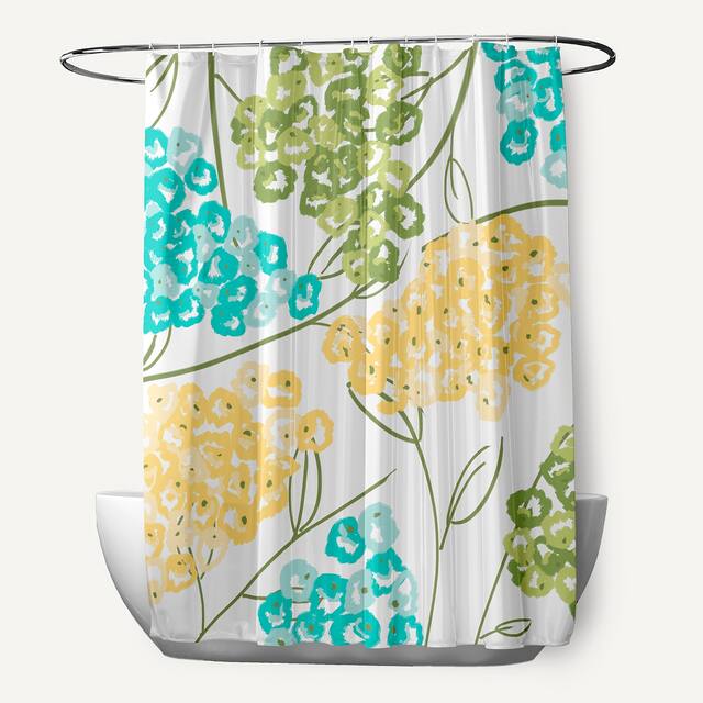 71 x 74-inch Hydrangeas Floral Print Shower Curtain - Yellow