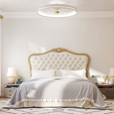 Modern White 6 Speeds LED Ceiling Fan with Remote and 7 Blades Dimmable Light for 215 sq.ft - 19" x 5"