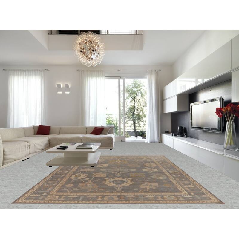 Hand Knotted Oriental 100% Wool Carpet Transitional All-Over Greys & Charcoal Oushak Area Rug - 14' 0'' X 10' 1''