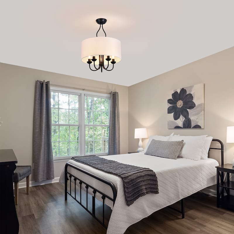 5-Light Linen Semi Flush Mount Light - Matte Black