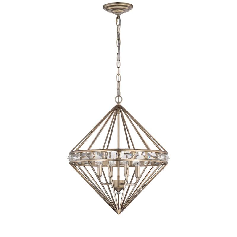 Mayne Aged Silver Geometric Pattern 4-Light Metal Cage Chandelier