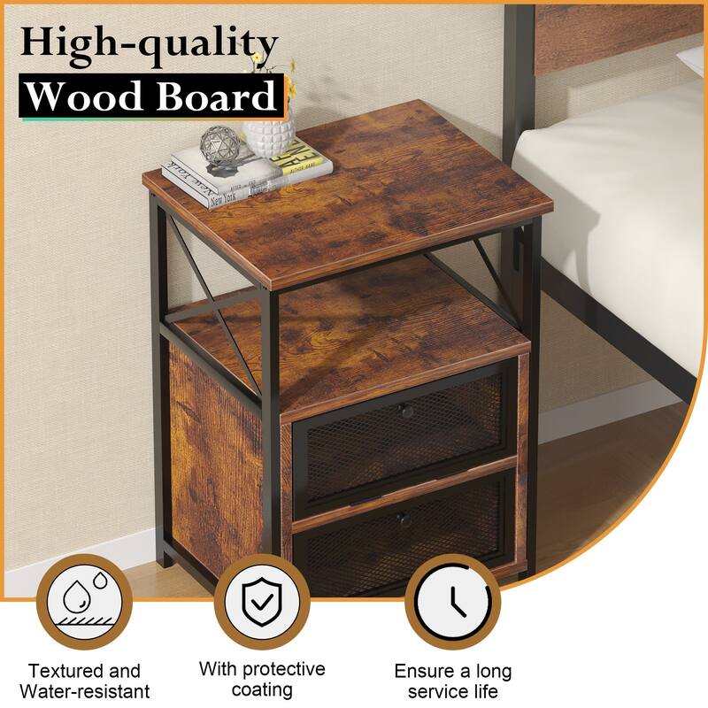 Javlergo Set of 2 Nightstand with 2 Drawers, Small Nightstands Bedside Tables with Storage Shelf for Living Room, Bedroom