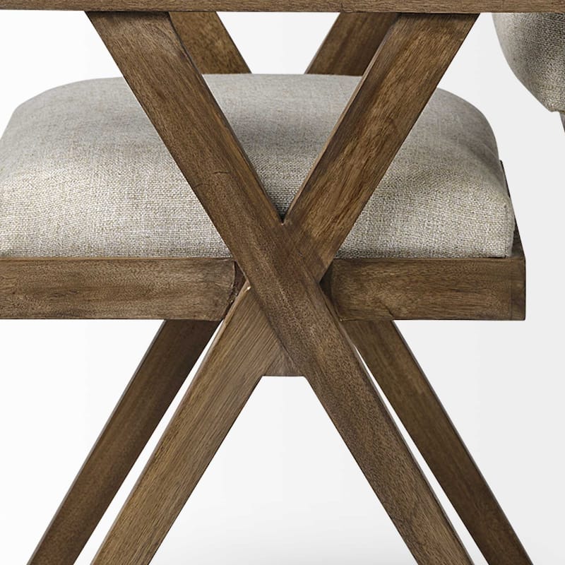 HomeRoots Cream And Brown Upholstered Fabric Open Back Dining Arm Chair