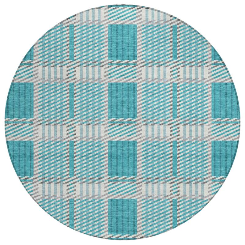 HomeRoots Plaid Transitional Rectangle Outdoor Rug