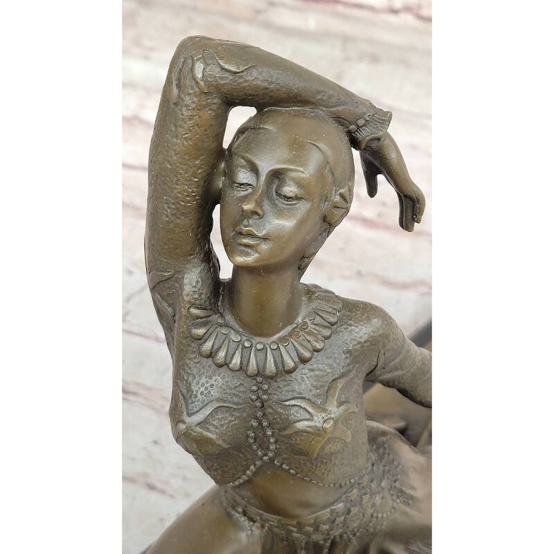 Art Deco Dancer Girl W/ Long Skirt In Graceful Pose - Bronze Sculpture By Chiparus