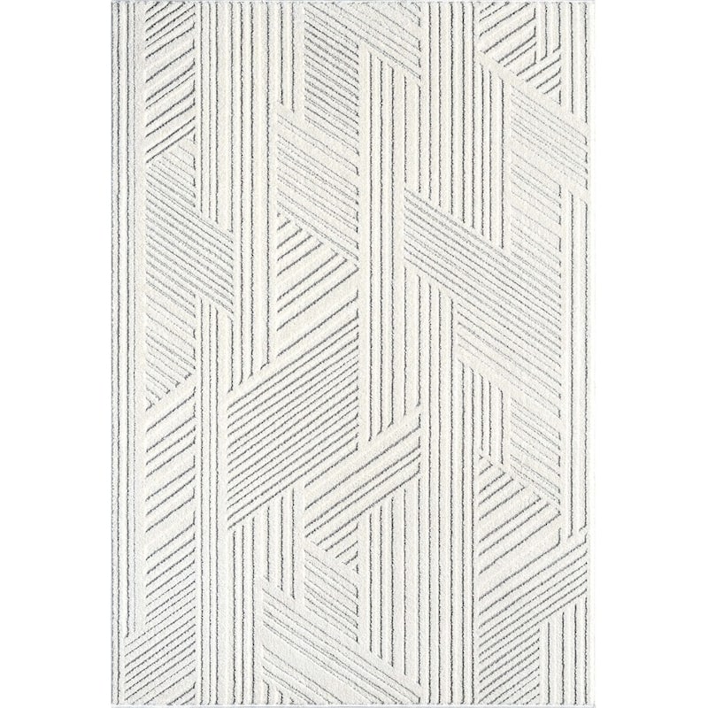 Abani Cozy COZ130A Modern Cream Grey Criss Cross Intertwined Lines Area Rug