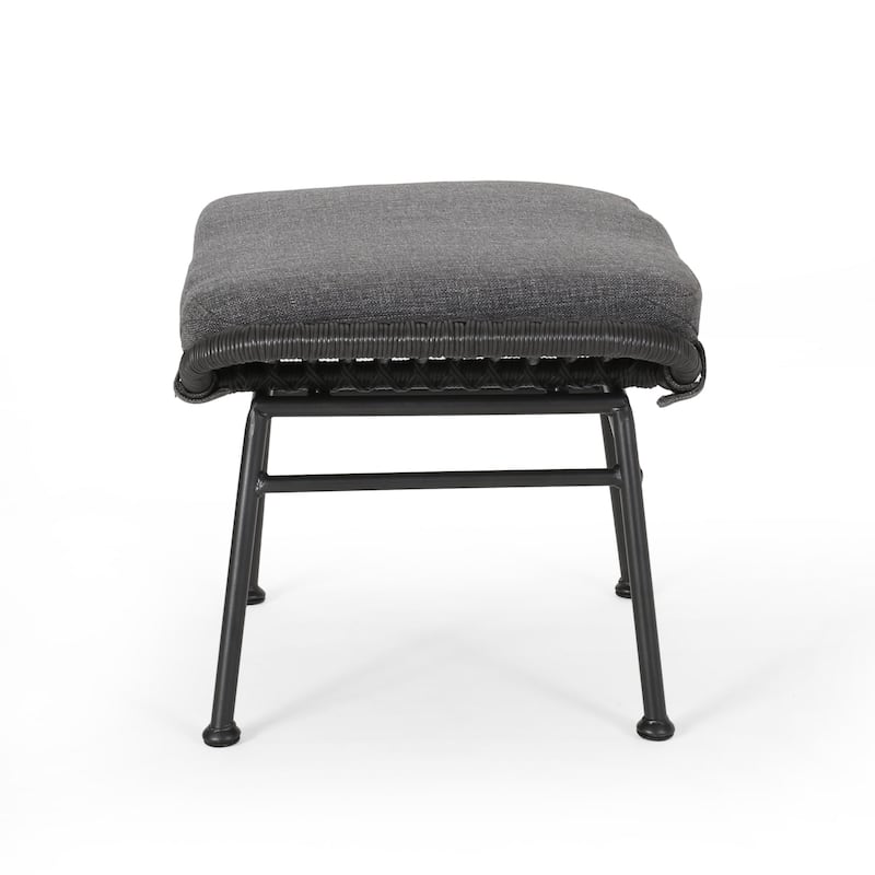 Margo Outdoor Ottoman Set of 2, 24 Inch Black Iron, Gray Cushion