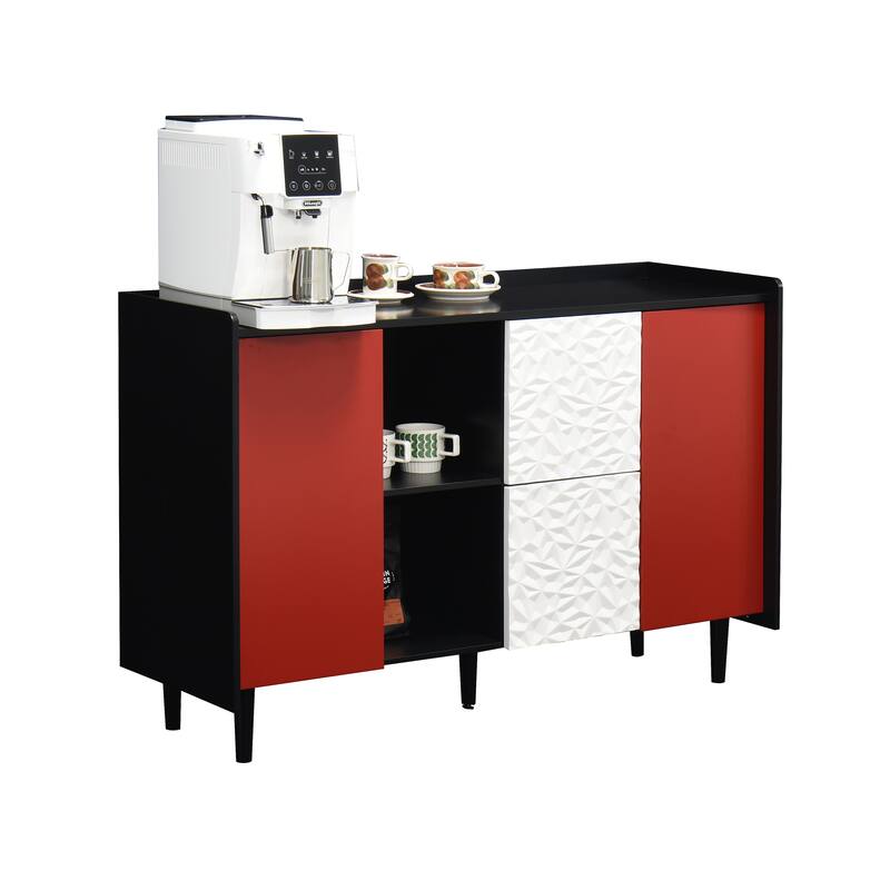 Modern Sideboard Buffet Cabinet with 2 Drawers and 2 Open Storage Compartment