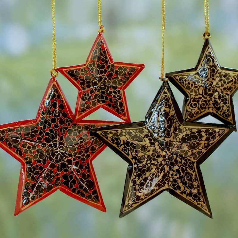 Novica Handmade Midnight Blossoms Wood Christmas Ornaments (Set Of 4)