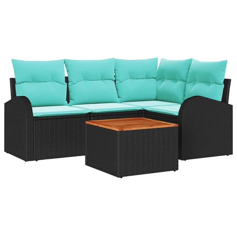 vidaXL 5 Garden Sofa Set with Cushions Black Poly Rattan - 70.5 x 48.8 x 27.2
