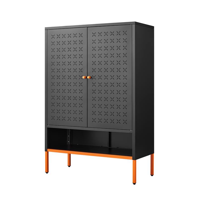 Grid Double Door Shoe Cabinet, Three Adjustable Compartments , Suspended Hollow Shoe Changing Compartment