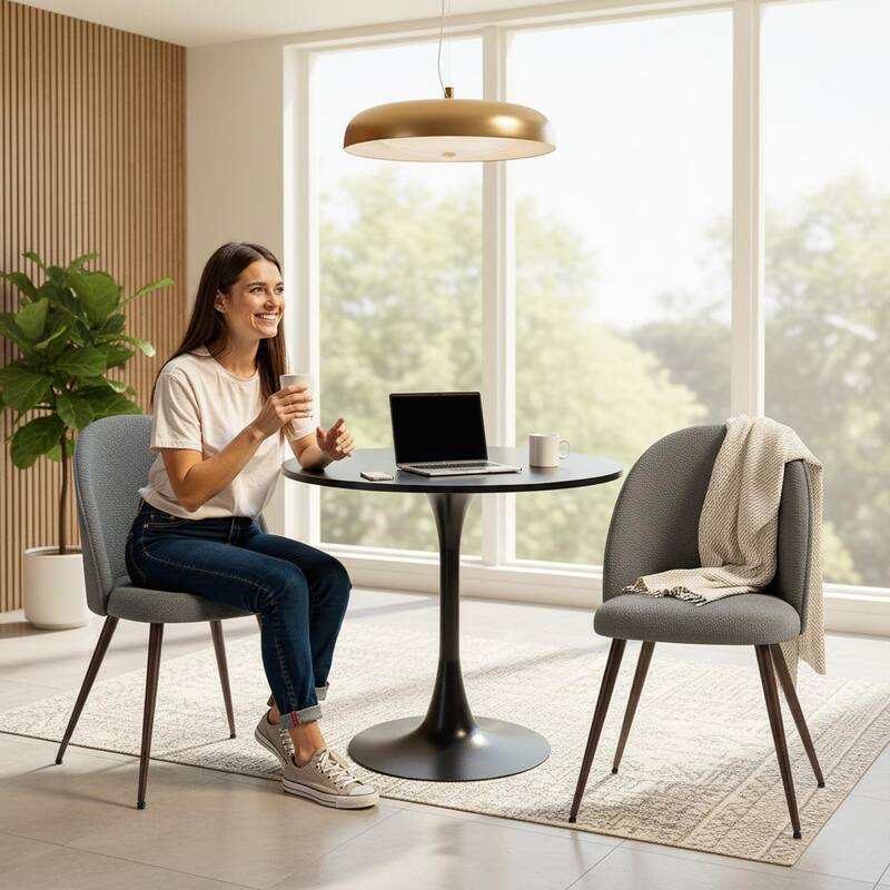 Homy Casa Modern 3-Piece Dining Set with White Round Tulip Table and Upholstered Chairs