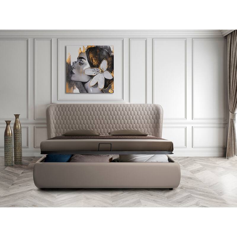 AGOURA bed in taupe pu with storage.