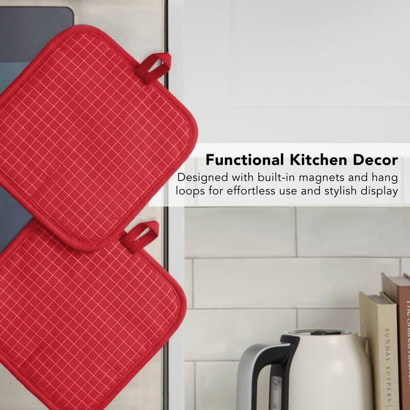 KITCHENAID Gourmet Series Gridlines Pot Holders 2-Pack Set, Heat Resistant up to 600°F, Soft Silicone Grip, Magnetic Cuff