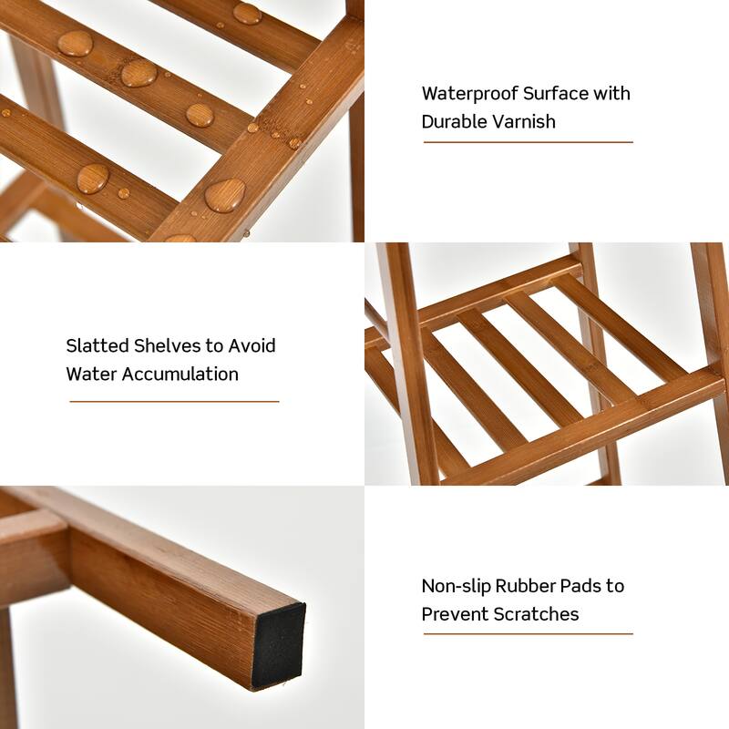 Costway Bamboo Tall Plant Stand Pot Holder Display Shelving Unit - 14.5'' x 13.5'' x 39''