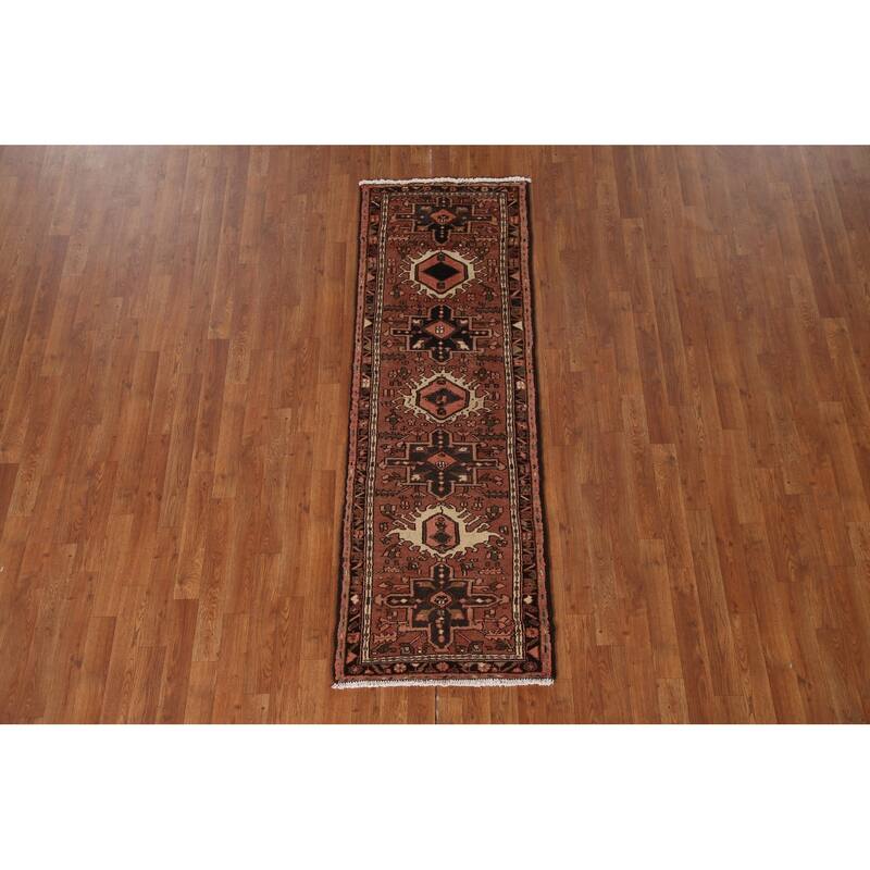 Pink Gharajeh Persian Vintage Runner Rug Handmade Wool Carpet - 2'3"x 6'7"