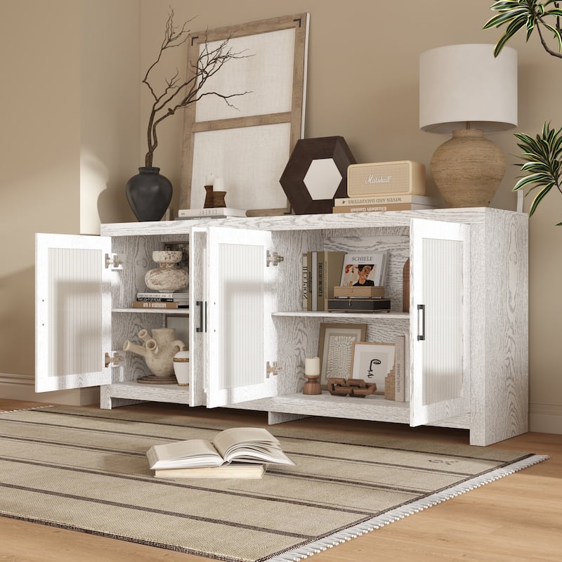 Acrylic Doors Creative White/Brown Buffet Sideboard Bookcase Accent Storage Cabinet: Elegant Storage with Rich Wood Grain Finish