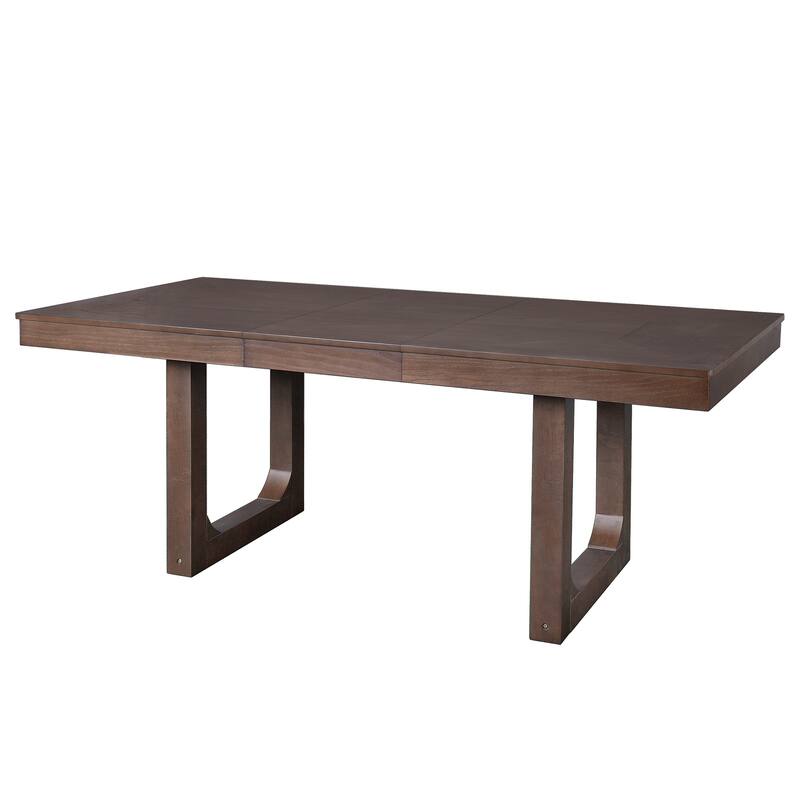 60"-78" Extendable Dining Table with Smooth Rails, Wooden Kitchen Table with Removable Leaf, Double U-Shape Base