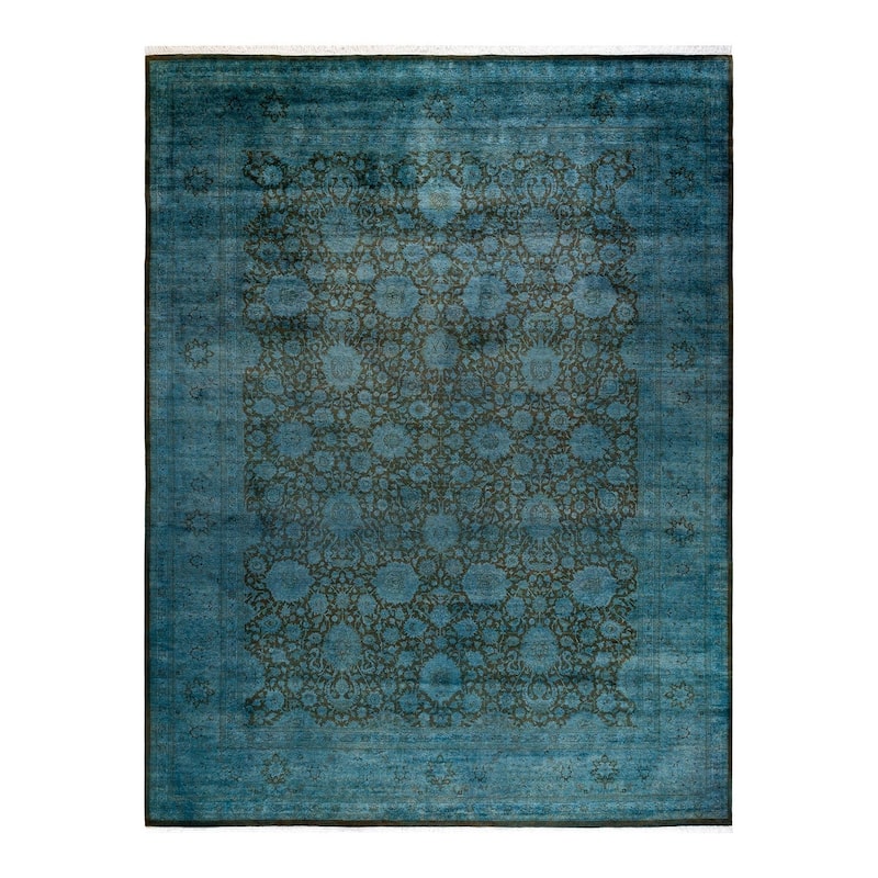 Overton Hand Knotted Wool Vintage Inspired Modern Contemporary Overdyed Blue Area Rug - 9' 3" x 12' 1"