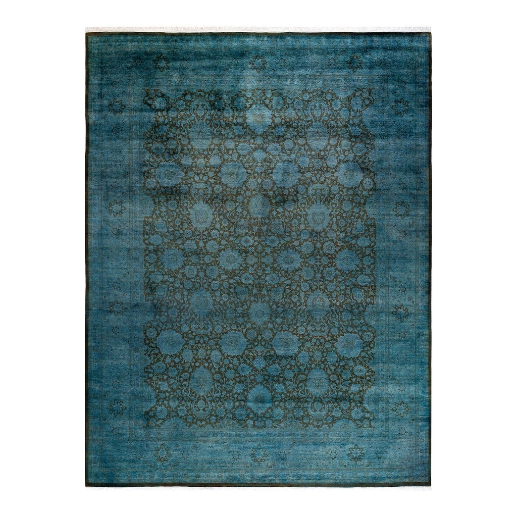 Overton Hand Knotted Wool Vintage Inspired Modern Contemporary Overdyed Blue Area Rug - 9' 3" x 12' 1"