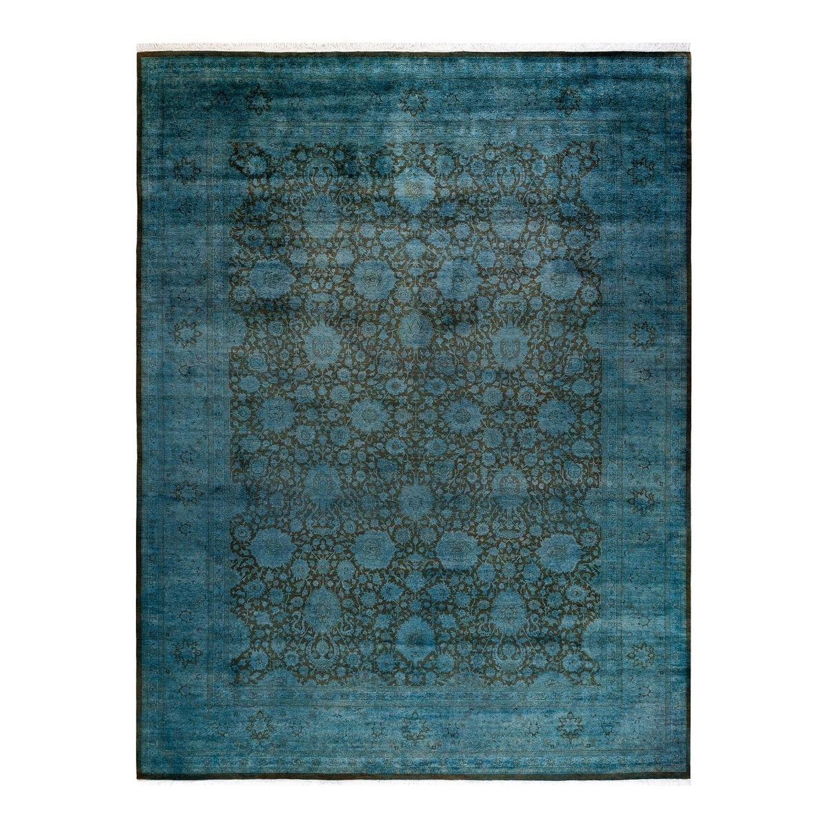 Overton Hand Knotted Wool Vintage Inspired Modern Contemporary Overdyed Blue Area Rug - 9' 3" x 12' 1"