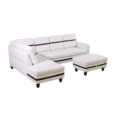 White And Black Semi PU Synthetic Leather 3-Piece Couch Living Room Sofa Set