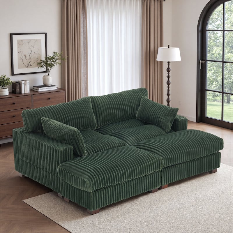 Oversized U-shaped Plush Modular Sectional Sofa Set - 4-piece/Green
