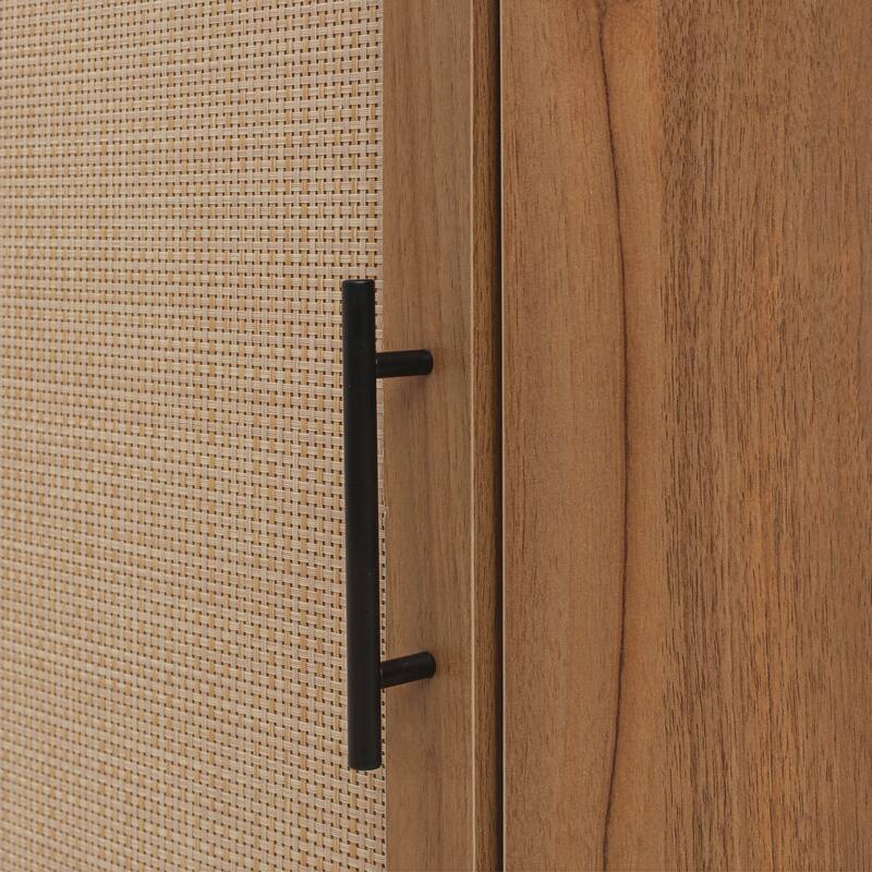 GDFStudio - Modern Rattan Storage Corner Cabinet with Adjustable Shelves