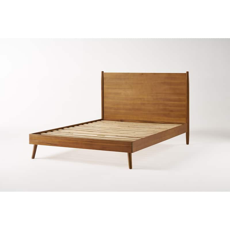 Modern Style Acacia Wood Platform Bed with Iconic Splayed Legs for Bedroom