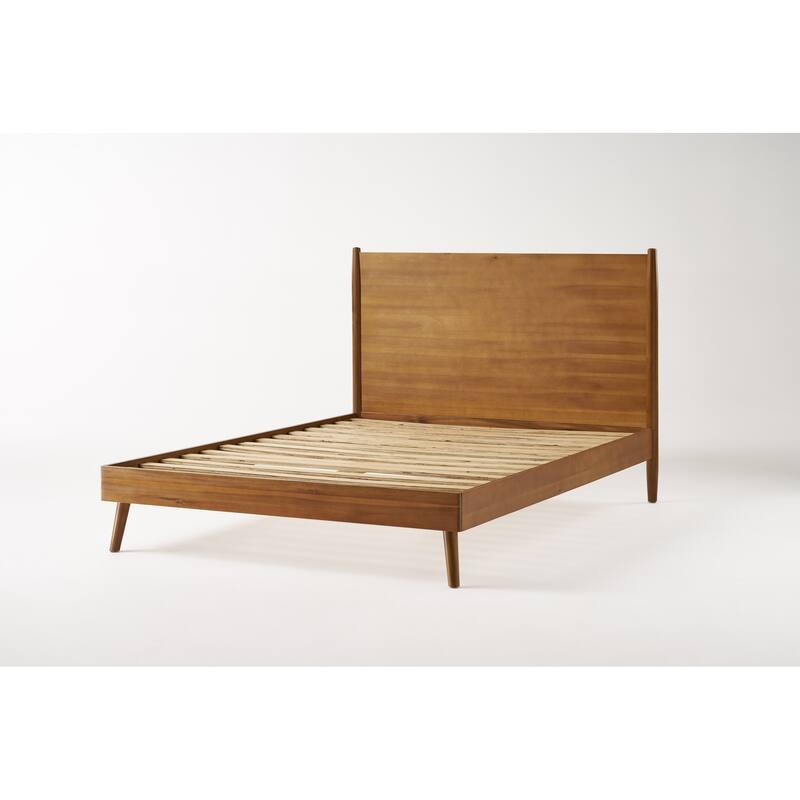 Solid Wood Platform Bed with Sleek Mid-Century Design and Sturdy Wood Foundation