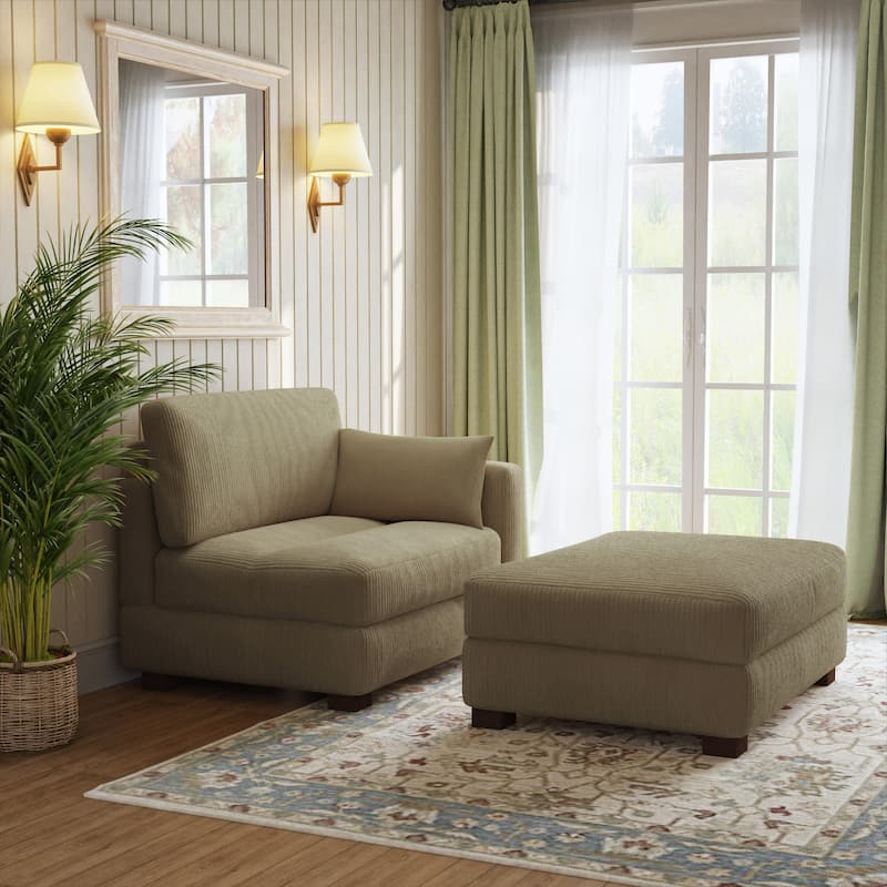 Modern Corduroy Upholstered Sectional Chaise Lounge with Ottoman