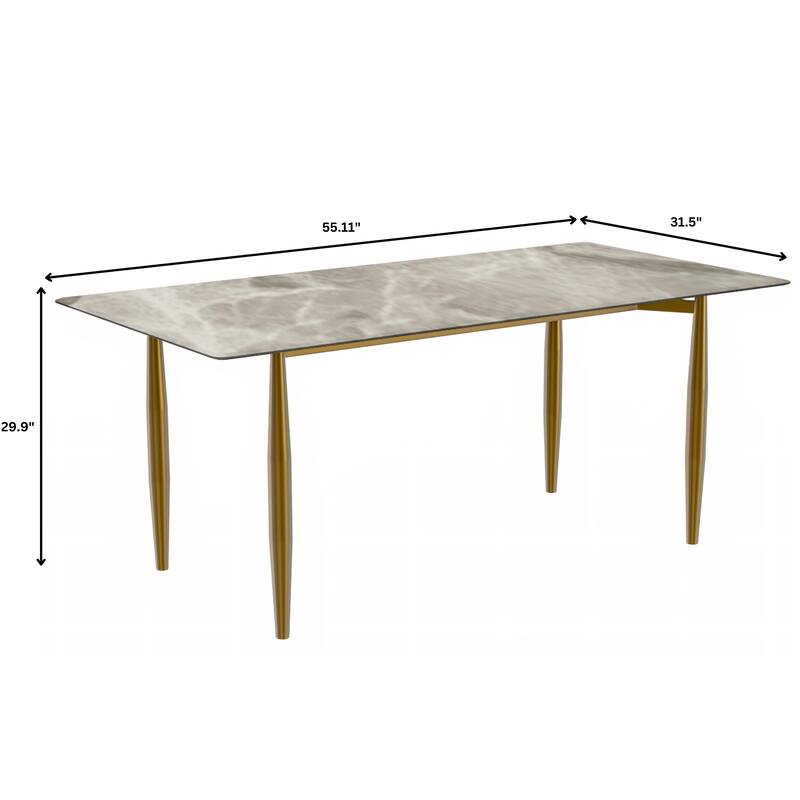 Zinti Rectangular Dining Table with Sintered Stone/Glass Top and Steel Legs