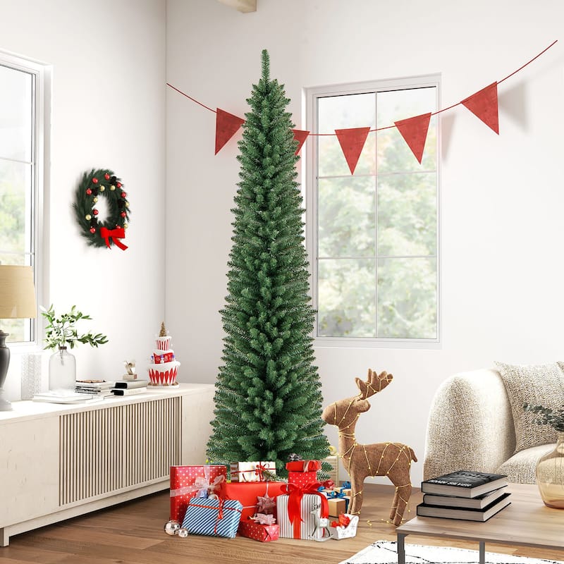 Gymax 7/8 FT Pencil Christmas Tree Artificial Xmas Tree w/ 523/671 - See Details - 7 Foot