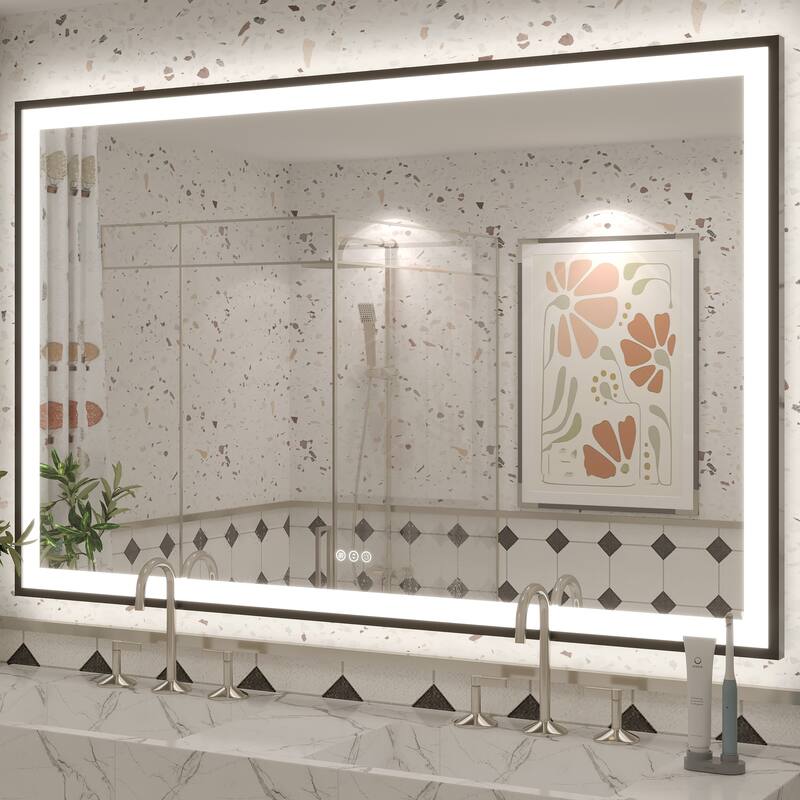 Extra Large Black Frame LED Bathroom Vanity Mirror with 3 Years Warranty and UL Certified - 60x38