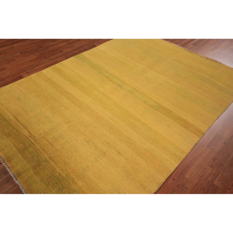 Yellow & Green Modern Gabbeh Oriental Area Rug Handmade Wool Carpet - 5'5" x 7'10"