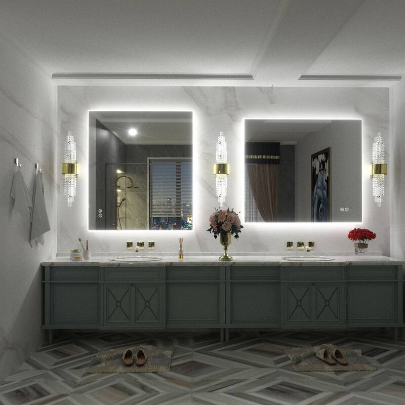 Frameless Anti-Fog 3 Colors Dimmable LED Backlit Wall Bathroom Vanity Mirror
