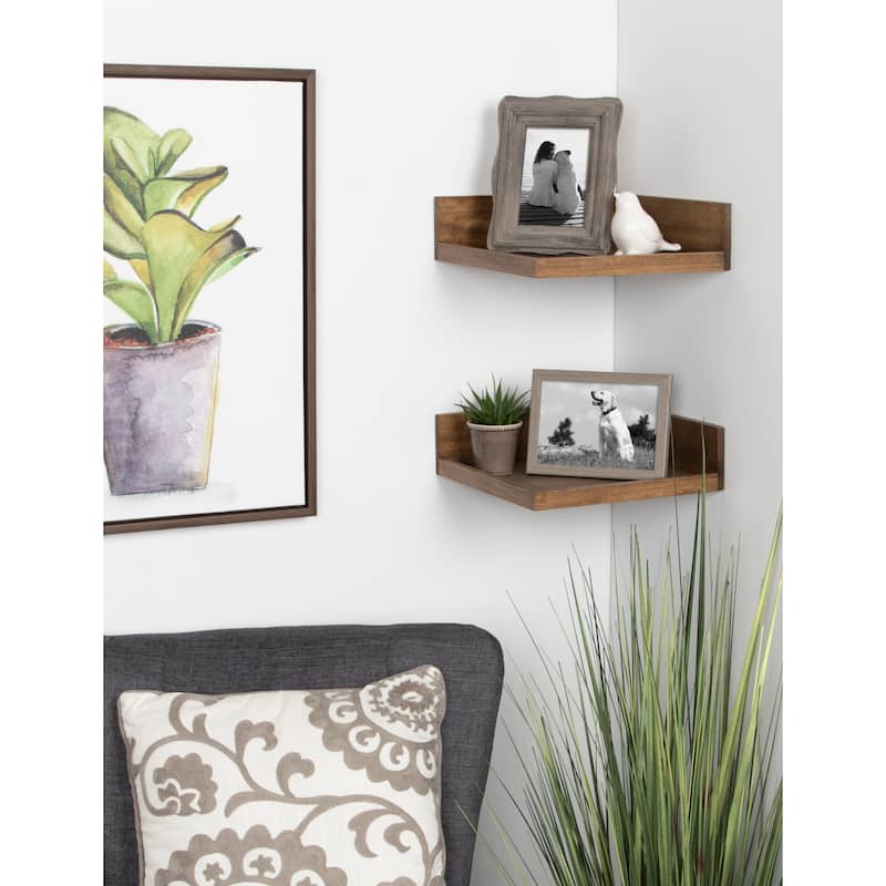 Kate and Laurel Levie Floating Corner Wood Wall Shelf - 2 Piece