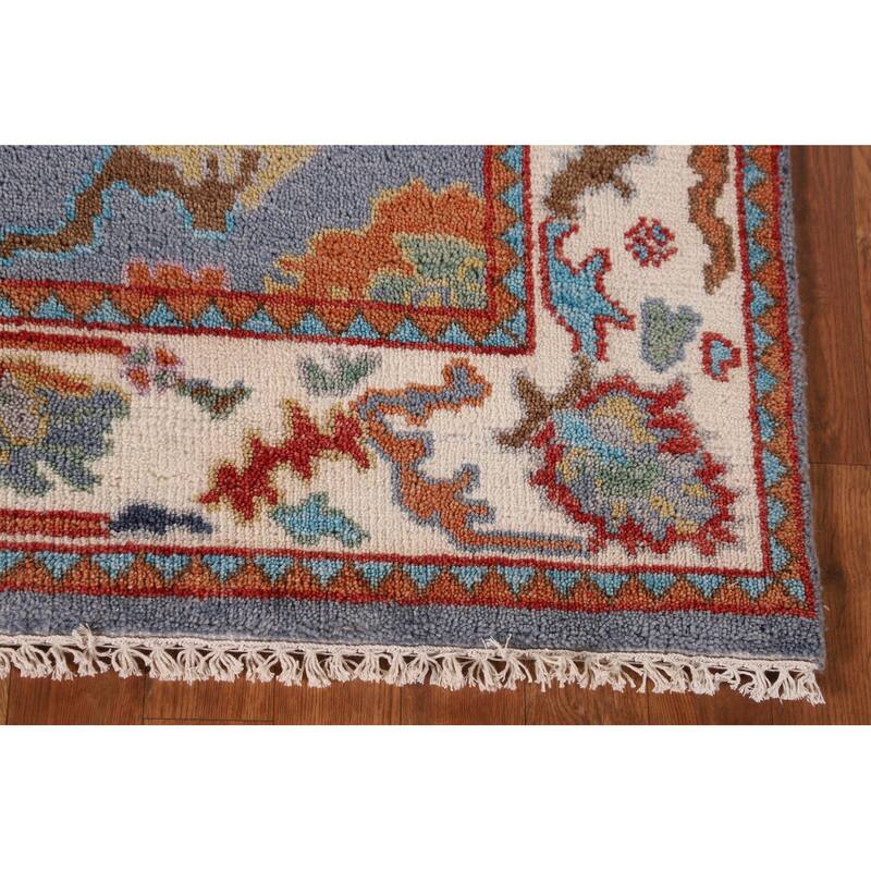 Floral Blue Oushak Oriental Area Rug Handmade Wool Carpet - 4'0" x 5'11"