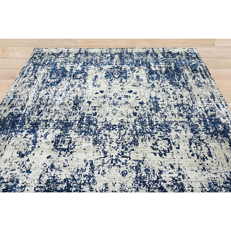 Hand Knotted Gray, Blue 100% Wool Transitional Oriental Area Rug